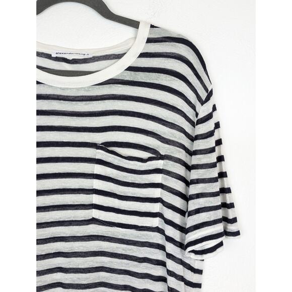 Alexanderwang.t T Shirt Top Striped Knit Streetwear Designer Black White Size L - Picture 2 of 12